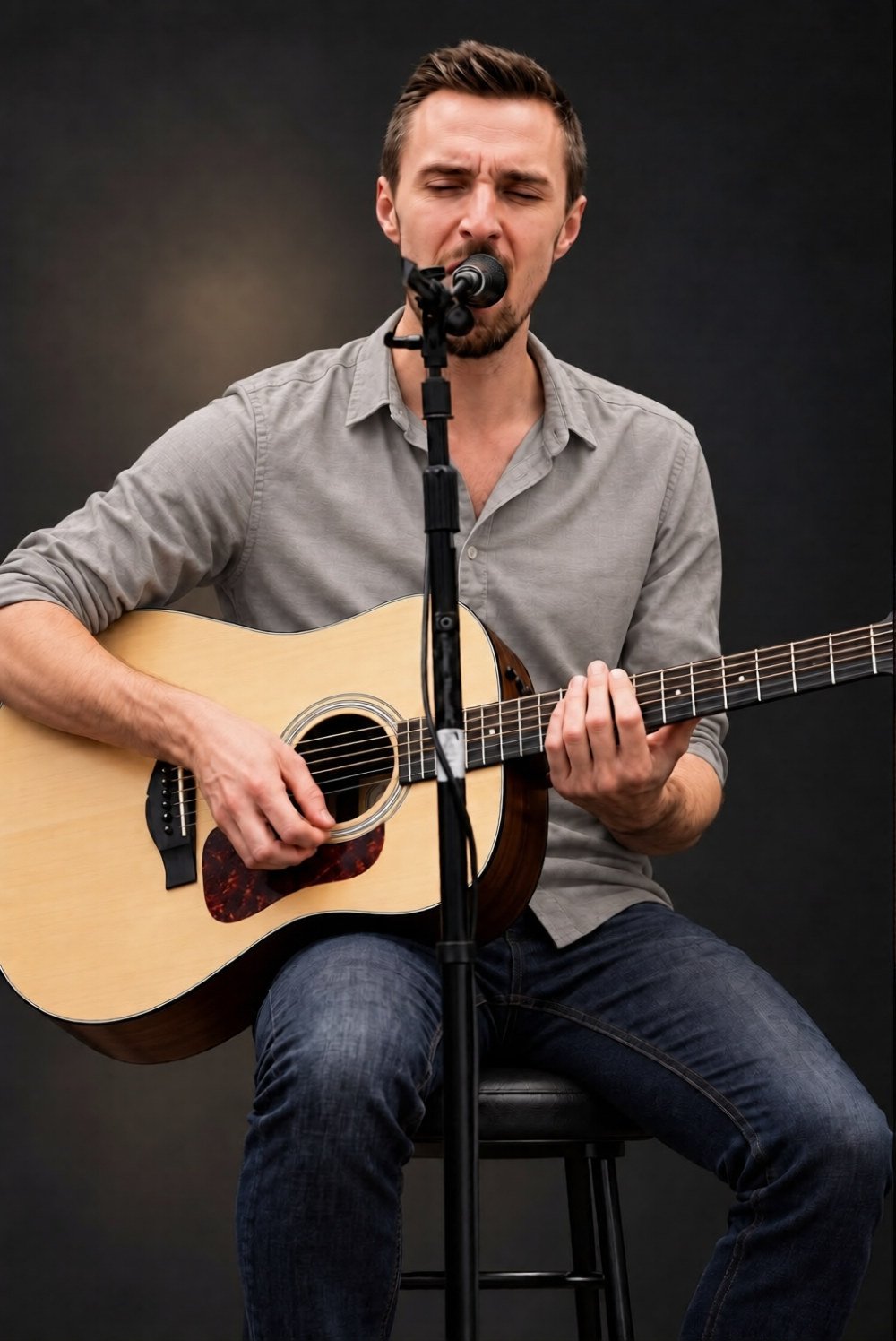 Chris Cash singing and playing acoustic guitar